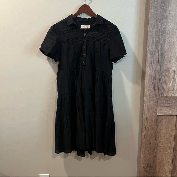 New Brass and Roe by Called to Surf Black Addy Tiered Dress Knee Length Sz Large - Picture 2 of 6